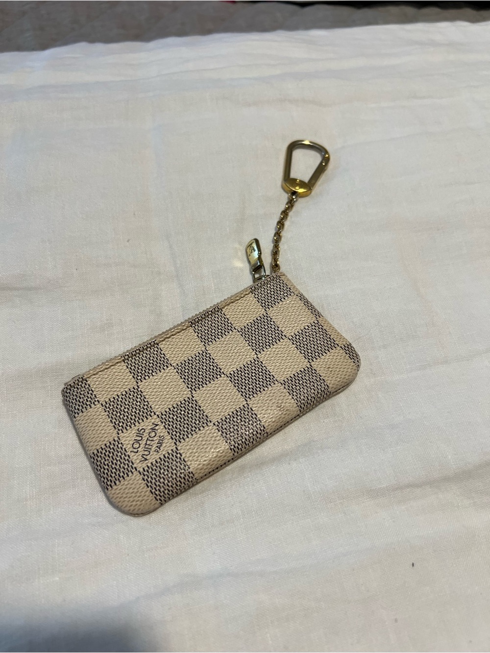 Louis Vuitton Damier Azur Checker Key Pouch with Gold Chain